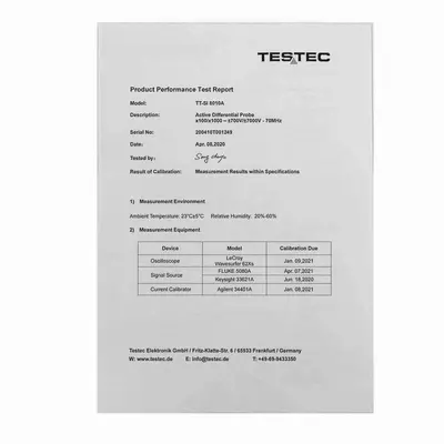 Calibration Sheet TT-SI-8010A